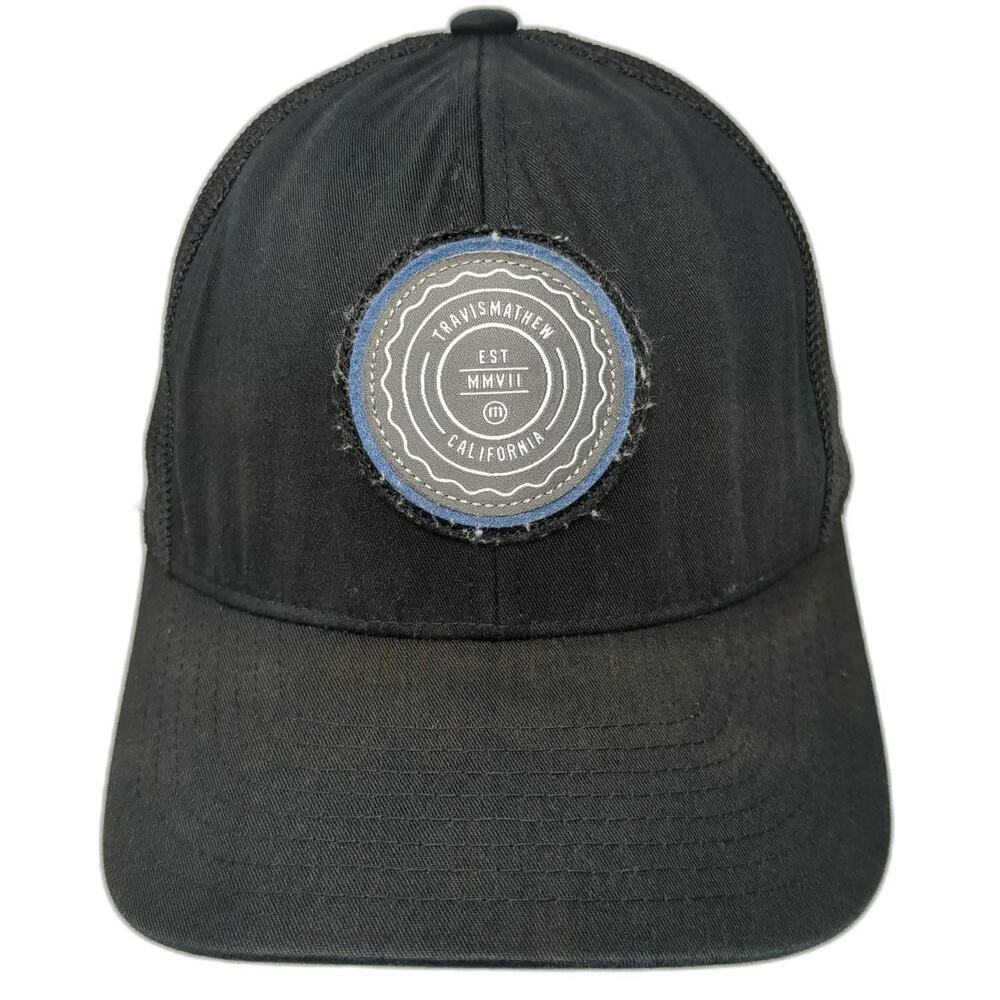 TravisMathew Trucker Hat Black Blue One Size Mesh Back Snapback Flexfit 110